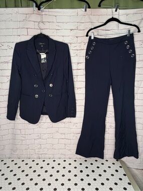 Cache Navy Nautical Blazer & Sailor Pant Suit Set Size 4